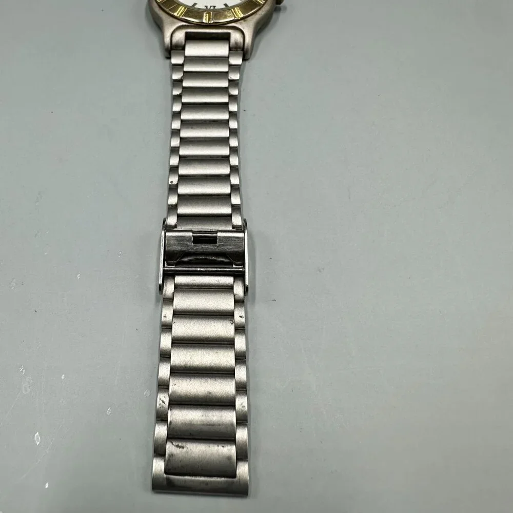 Vintage Helbros Watch Men Silver Gold Two Tone White Dial New Battery 8.5 Inch